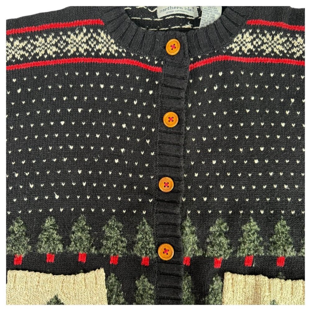 VTG Northern Isles Christmas Tree Cardigan Sweater Size Large Black Nordic Style - Picture 13 of 13
